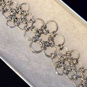 ✨ Wide Chainmaille Flower Bracelet – 7.5" Silver-Plated with Box Clasp
